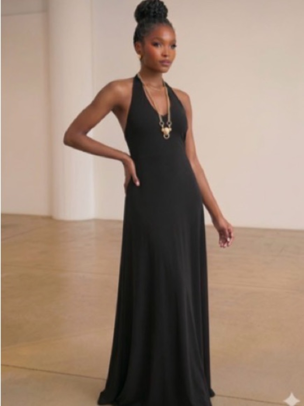 Sleek Black Halter Maxi Dress by